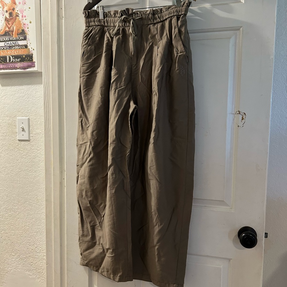Free People Olive Drawstring Wide-Leg Chinos